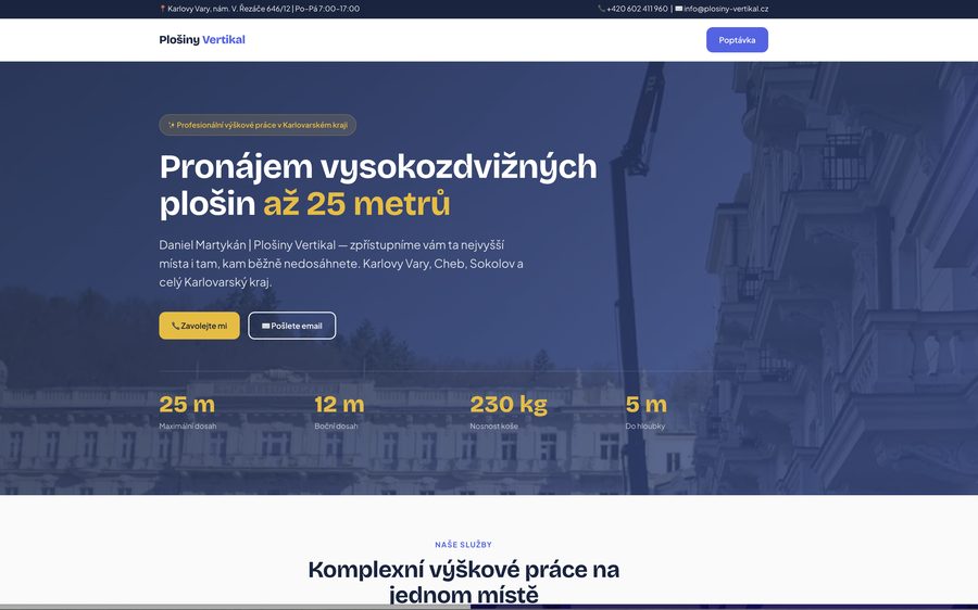 Náhled webu Plošiny Vertikal